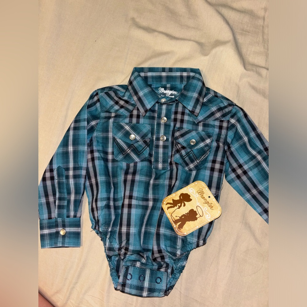 Wrangler western baby boys pearl snap onesie